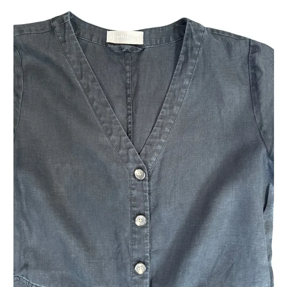 Everlane 100% Linen Short Sleeve Cropped Jumpsuit in Black Jumpsuit Size 4